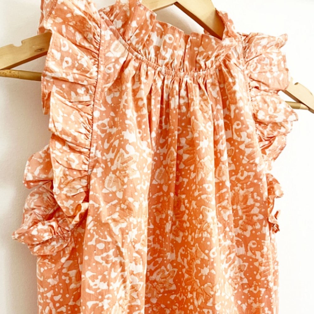 Ulla Johnson Ruffle Neckline Light Coral/Pinkish Blouse Batik Print, Size 4